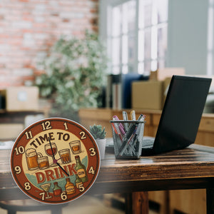 Time to drink Vintage Wanduhr Bier Weinglas