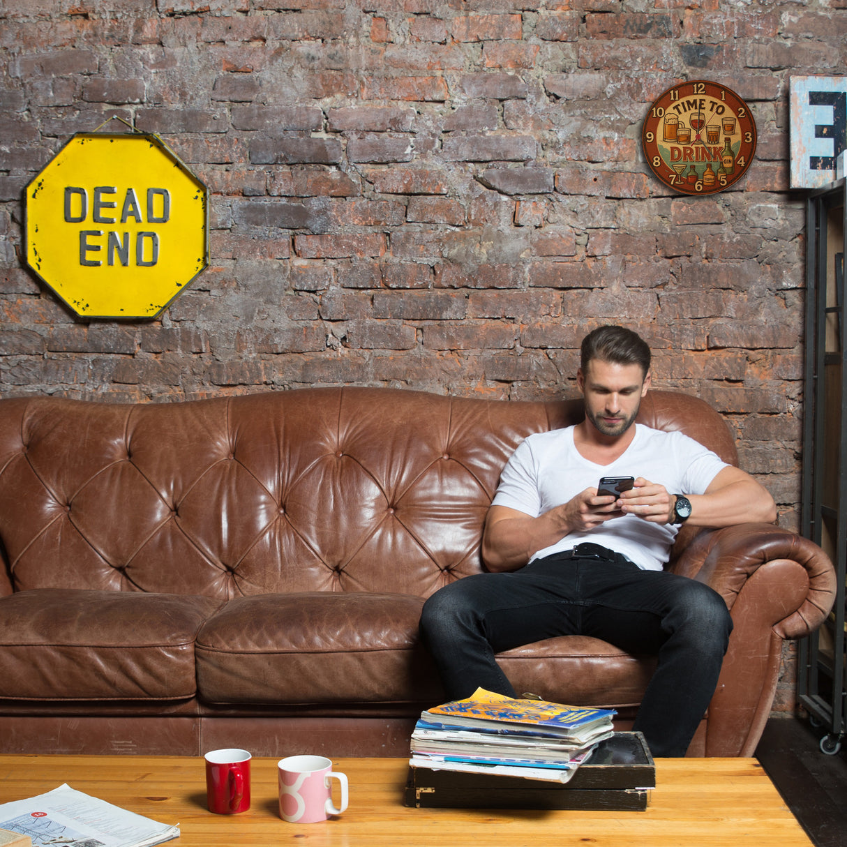 Time to drink Vintage Wanduhr Bier Weinglas