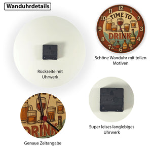 Time to drink Vintage Wanduhr Bier Weinglas
