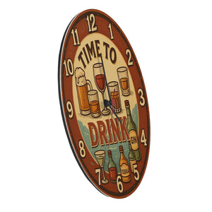 Time to drink Vintage Wanduhr Bier Weinglas