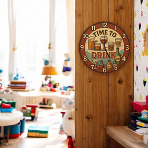 Time to drink Vintage Wanduhr Bier Weinglas