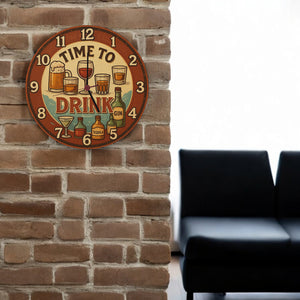 Time to drink Vintage Wanduhr Bier Weinglas