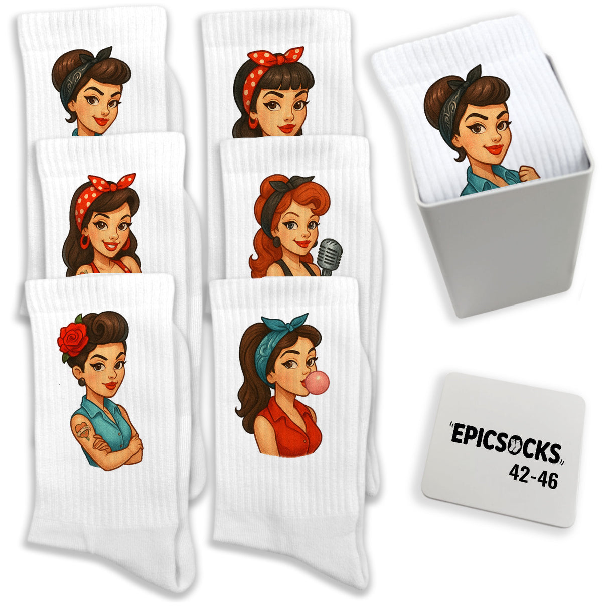 epicsocks Retro Vibes Socken in 37-41 im 6er Set in Geschenkdose im 6er Set in Geschenkbox