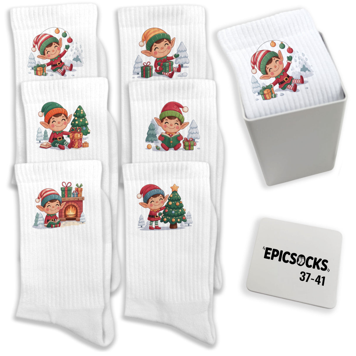 epicsocks Elf Joy Socken in 37-41 im 6er Set in Geschenkdose im 6er Set in Geschenkbox