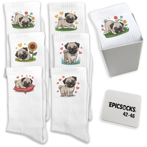 epicsocks Pug Paradise Socken in 37-41 im 6er Set in Geschenkdose im 6er Set in Geschenkbox