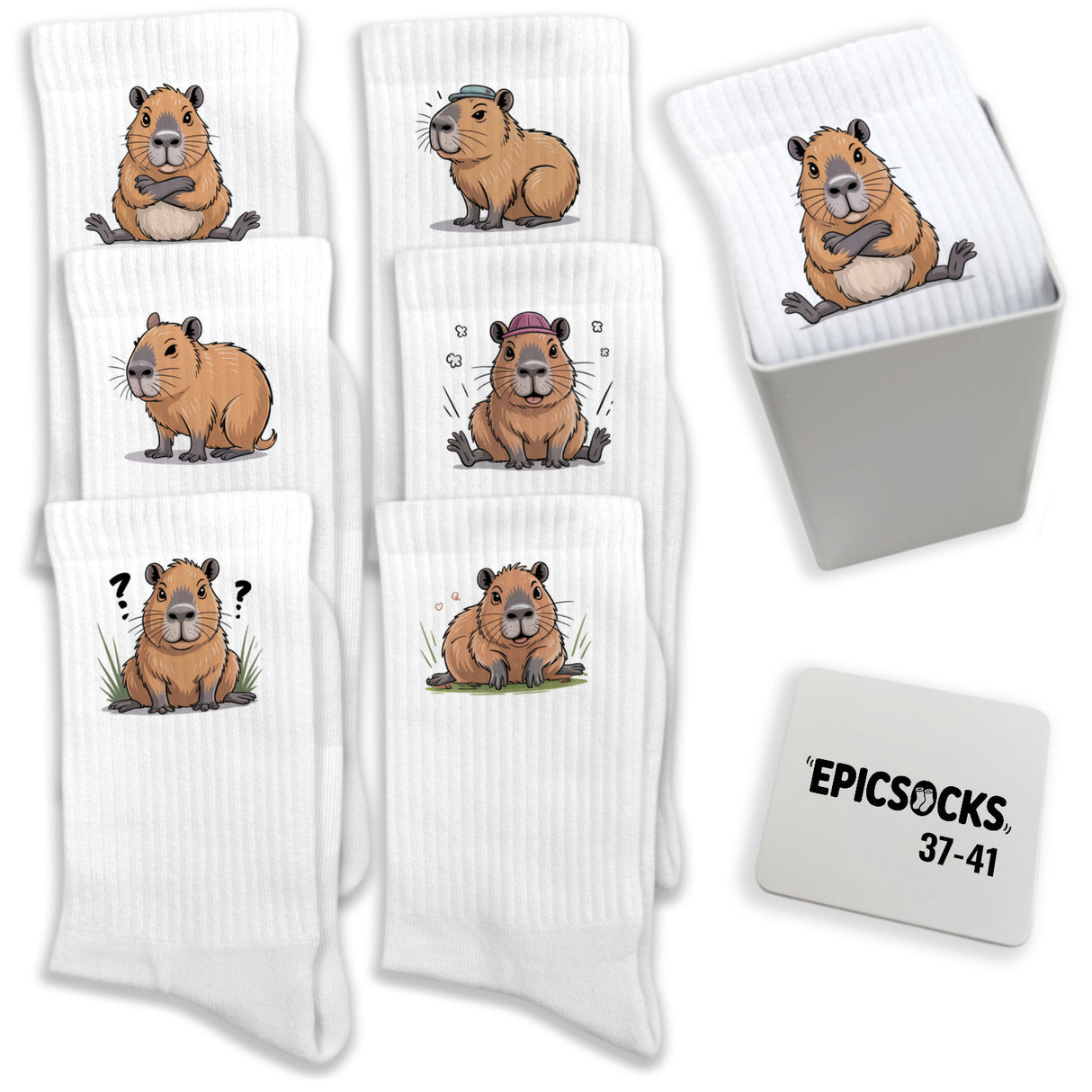 epicsocks Chill Capybara Socken in 37-41 im 6er Set in Geschenkdose im 6er Set in Geschenkbox