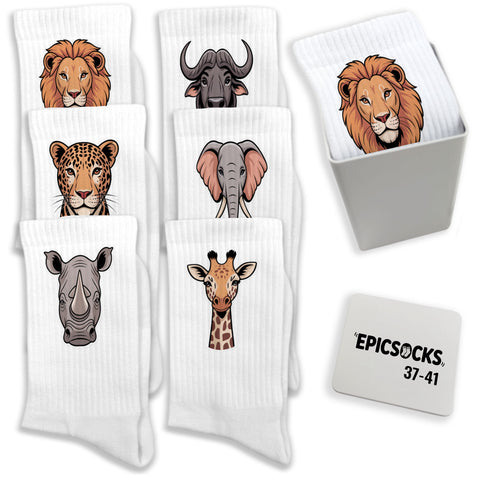 epicsocks Big Six Safari Socken in 37-41 im 6er Set in Geschenkdose im 6er Set in Geschenkbox
