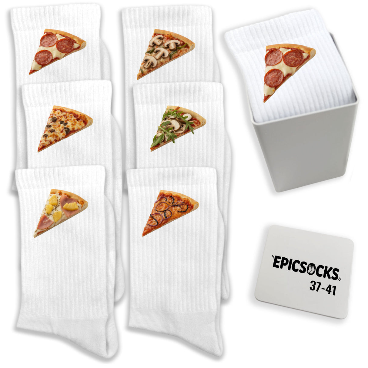 epicsocks Pizza Passion Socken in 37-41 im 6er Set in Geschenkdose im 6er Set in Geschenkbox