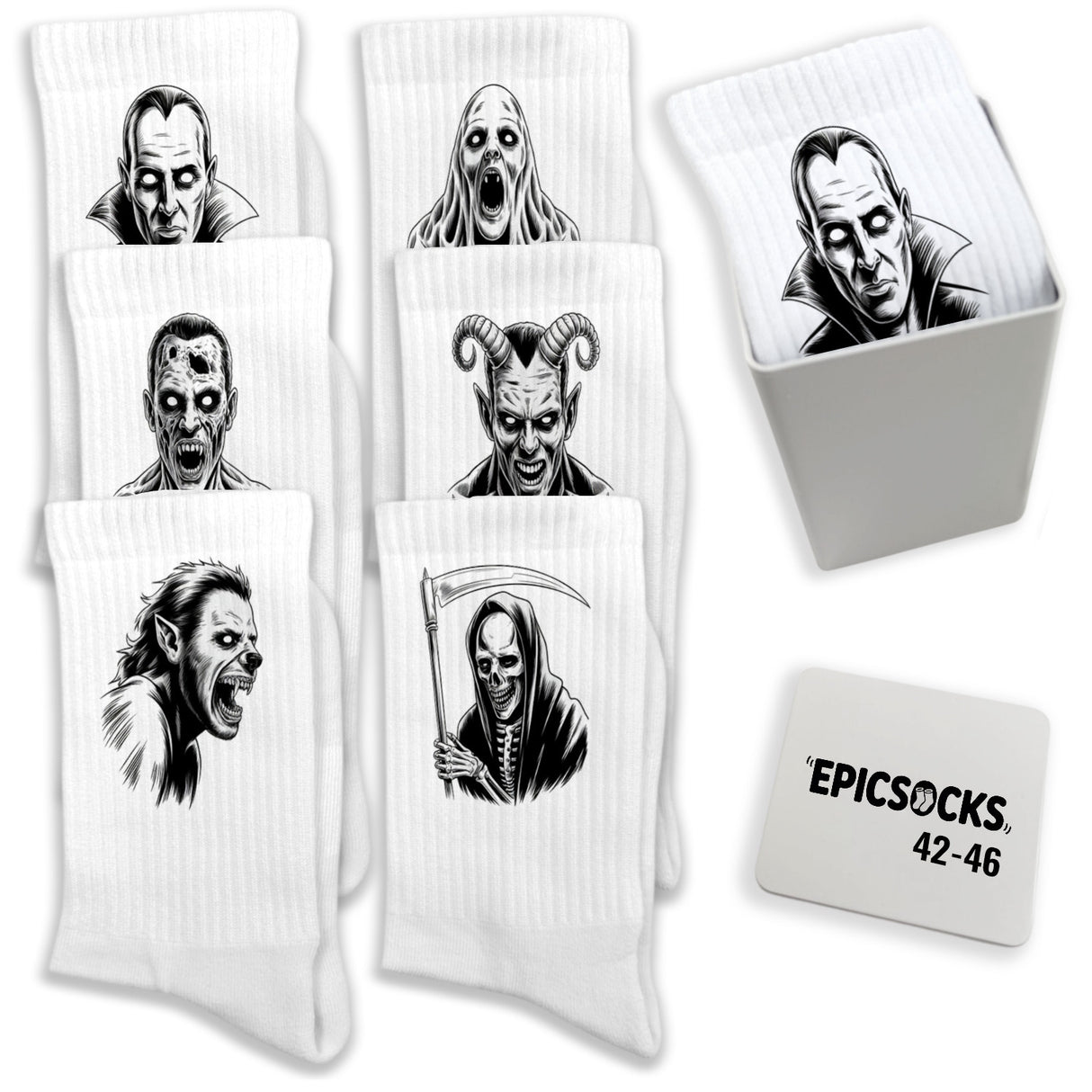 epicsocks Nights of Fright Socken in 37-41 im 6er Set in Geschenkdose im 6er Set in Geschenkbox