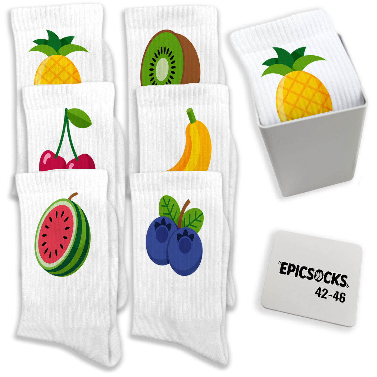 epicsocks Sunshine Fruits Socken in 37-41 im 6er Set in Geschenkdose im 6er Set in Geschenkbox
