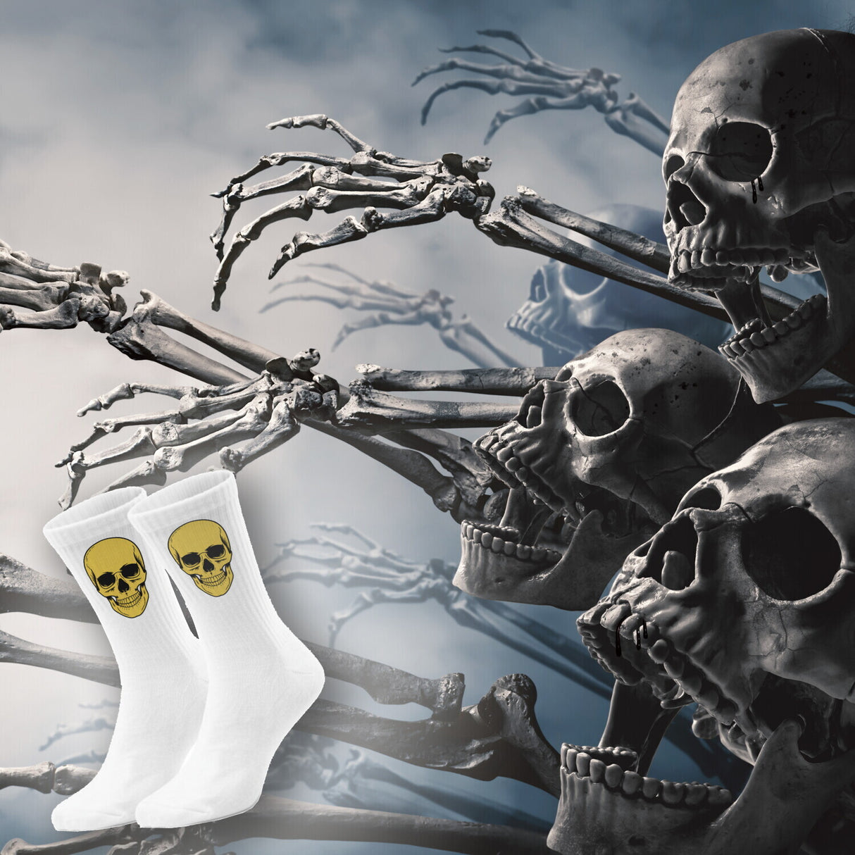 epicsocks Colorful Skulls Gelber Schädel Socken in 37-41 im Paar