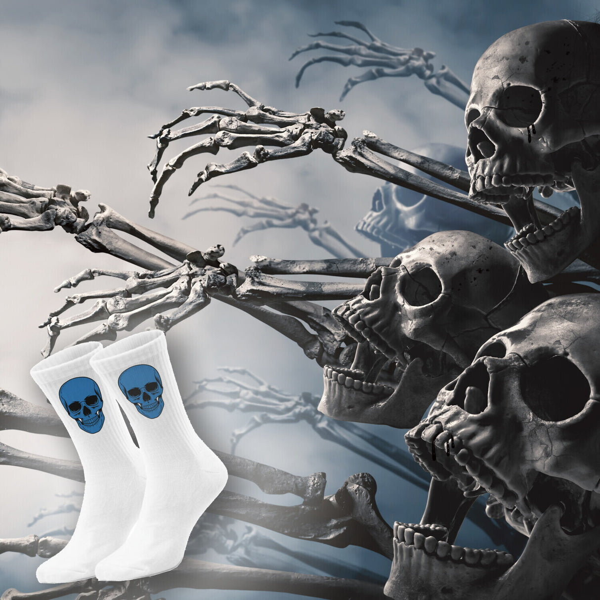 epicsocks Colorful Skulls Blauer Schädel Socken in 37-41 im Paar