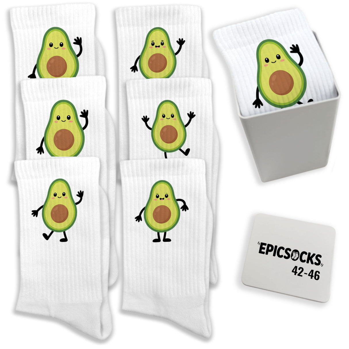 epicsocks Avocado Parade Socken in 37-41 im 6er Set in Geschenkdose im 6er Set in Geschenkbox