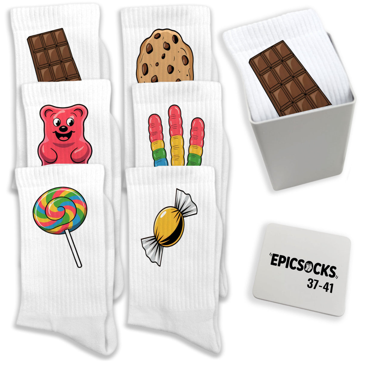 epicsocks Candy Delight Socken in 37-41 im 6er Set in Geschenkdose im 6er Set in Geschenkbox