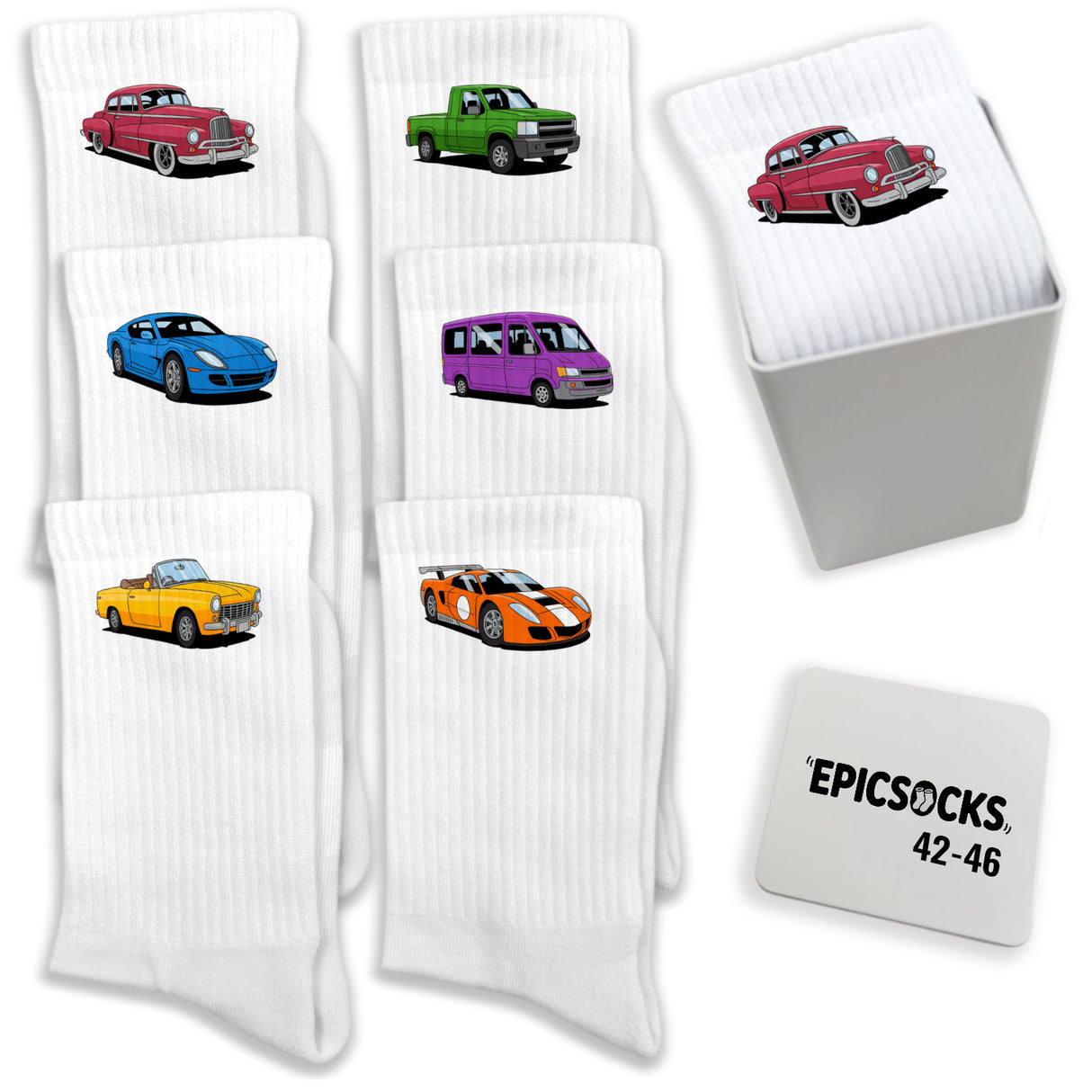 epicsocks Benzin im Blut Auto Socken in 37-41 im 6er Set in Geschenkdose im 6er Set in Geschenkbox