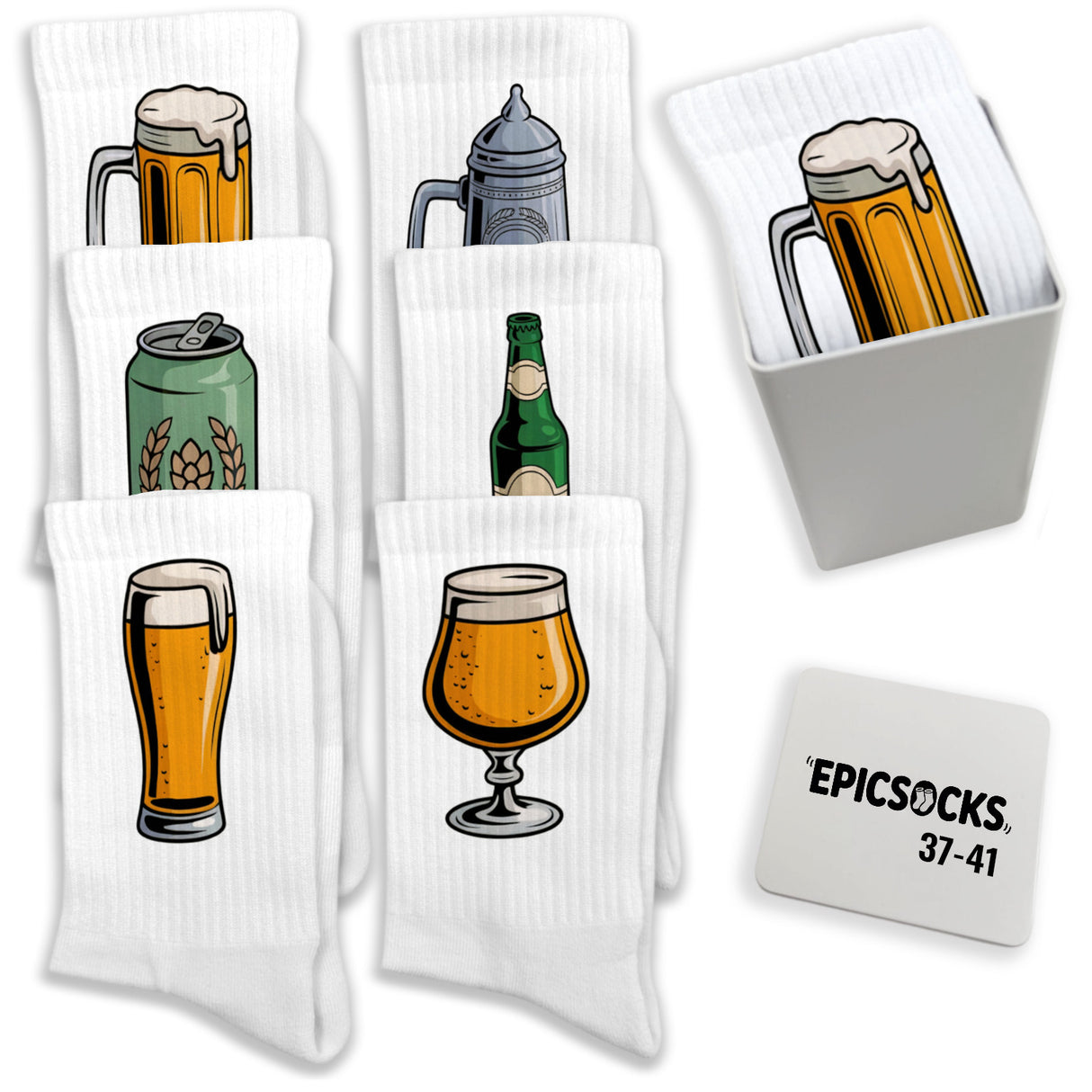epicsocks Bierlaune Socken in 37-41 im 6er Set in Geschenkdose im 6er Set in Geschenkbox