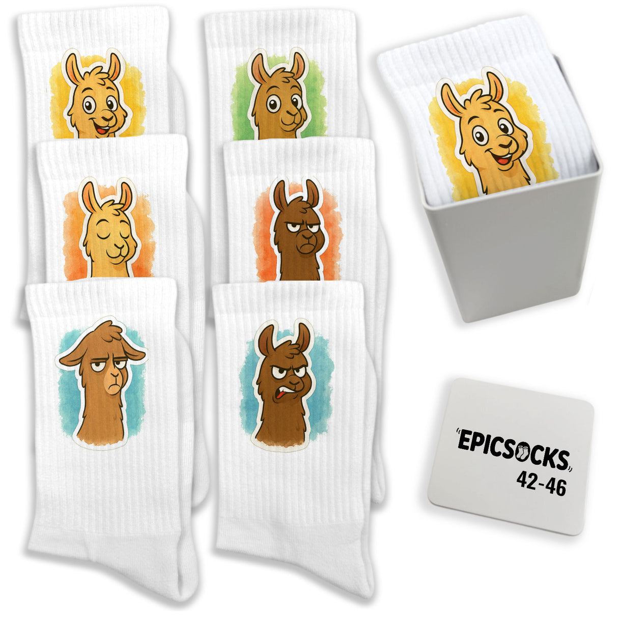 epicsocks Llama Expressions Socken in 37-41 im 6er Set in Geschenkdose im 6er Set in Geschenkbox