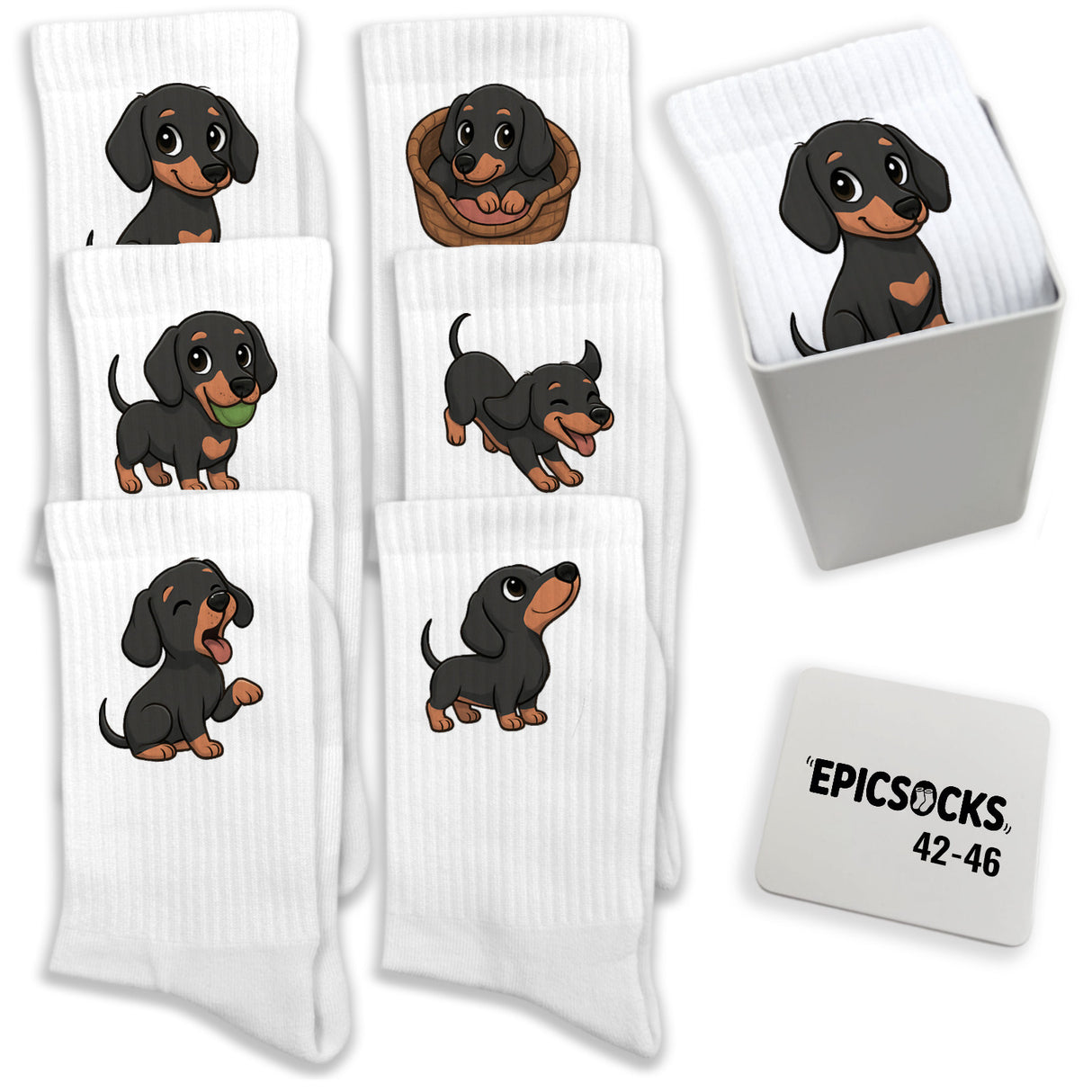 epicsocks Dackelfreude Socken in 37-41 im 6er Set in Geschenkdose im 6er Set in Geschenkbox