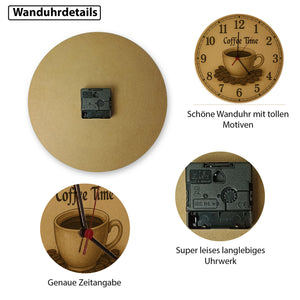 Coffee Time Wanduhr Kaffee Vintage Sepia