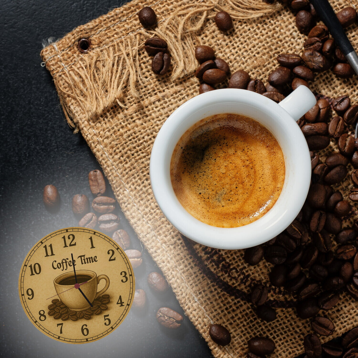 Coffee Time Wanduhr Kaffee Vintage Sepia