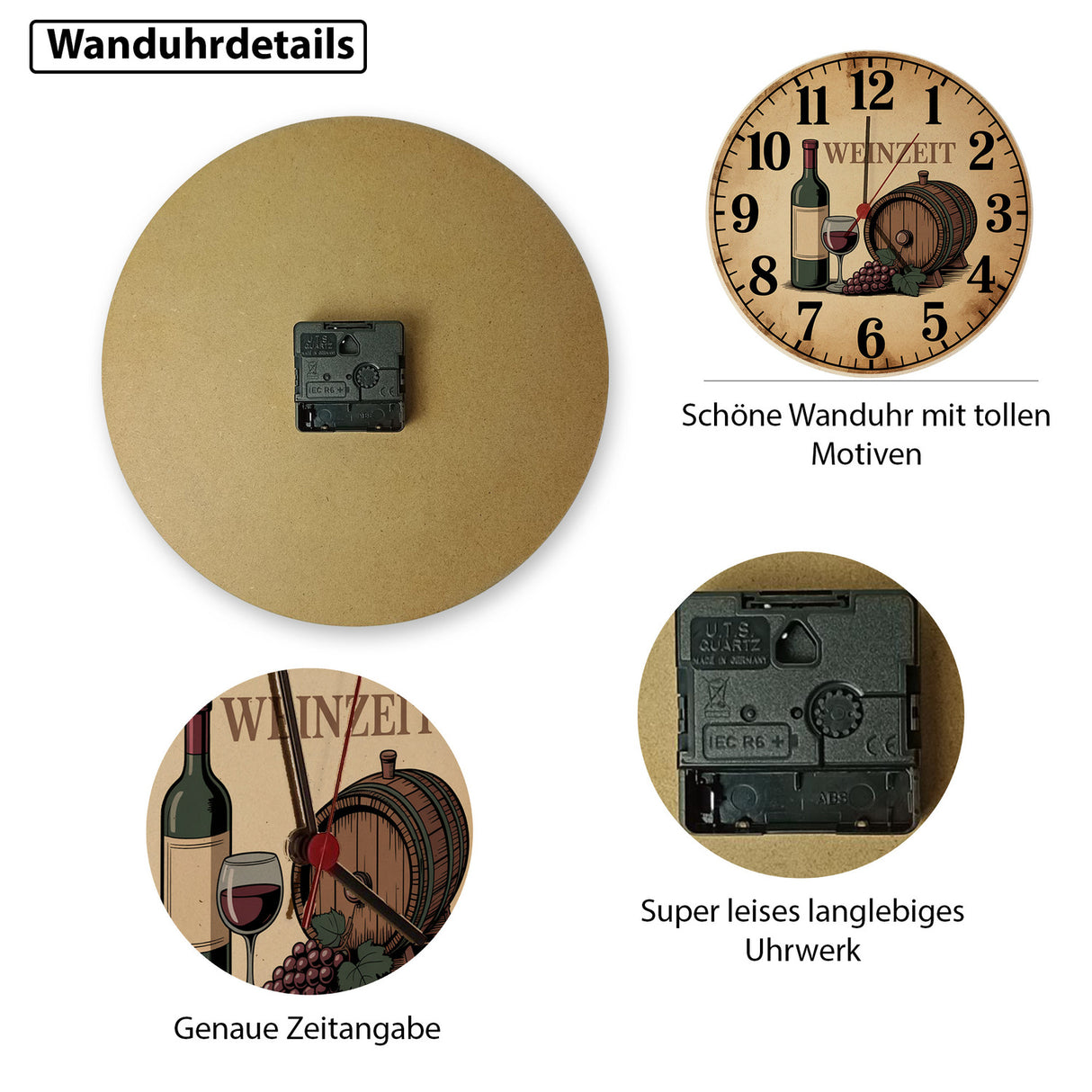 Weinflasche und Weinglas Wanduhr WEINZEIT
