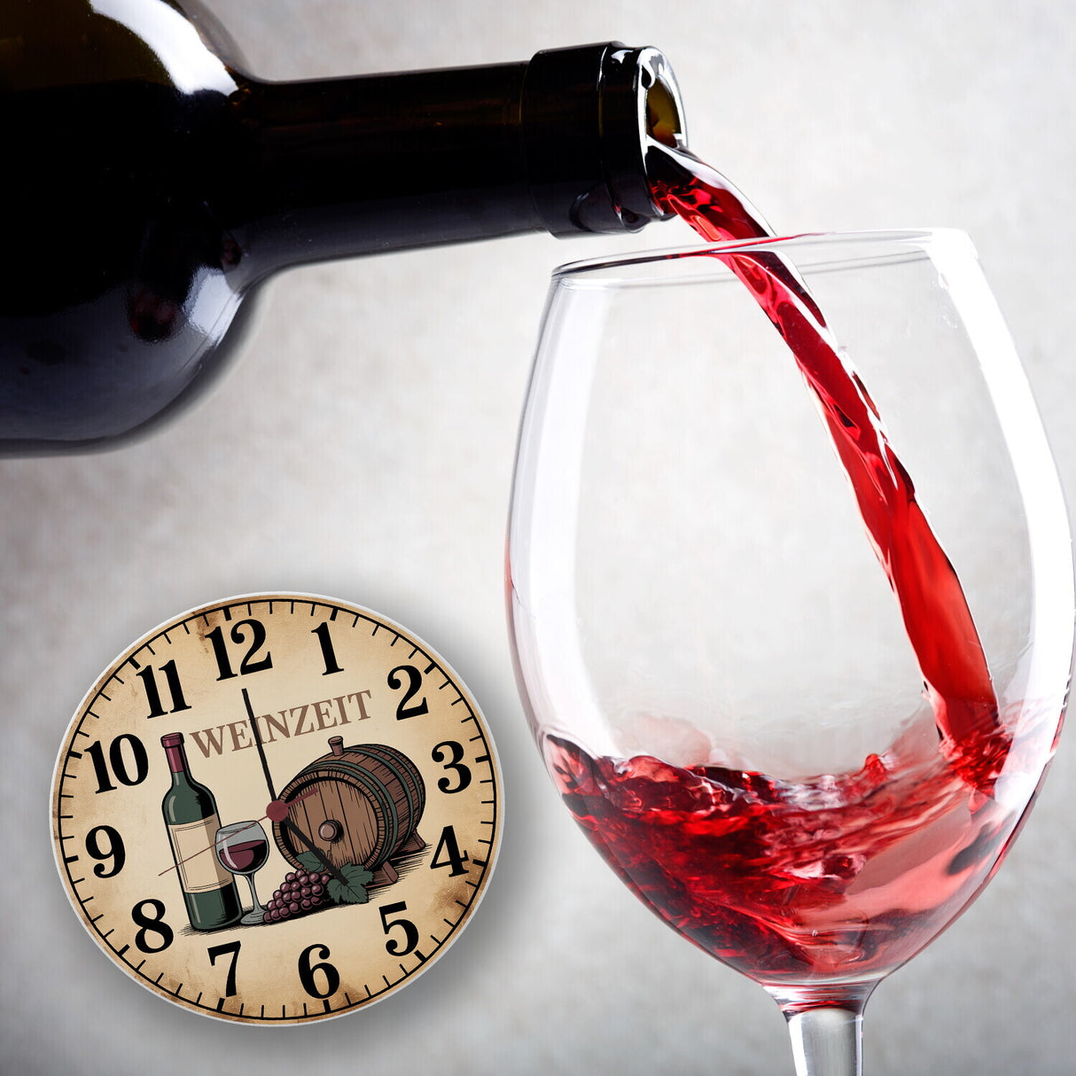 Weinflasche und Weinglas Wanduhr WEINZEIT