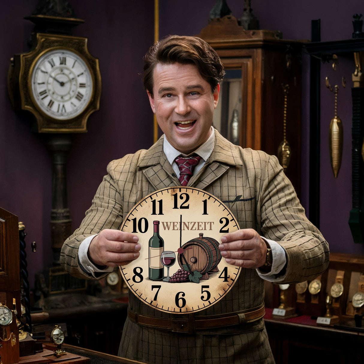 Weinflasche und Weinglas Wanduhr WEINZEIT