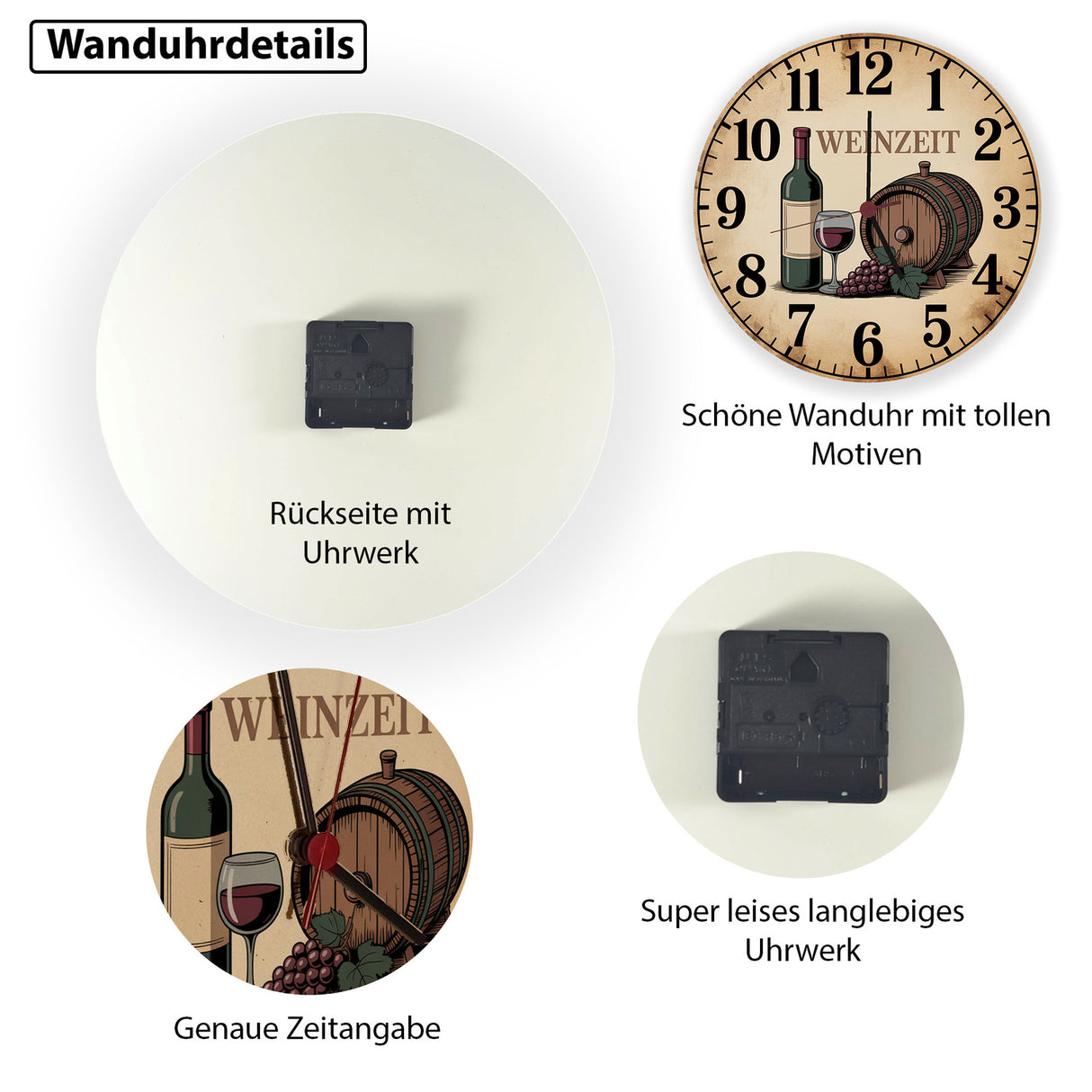 Weinflasche und Weinglas Wanduhr WEINZEIT