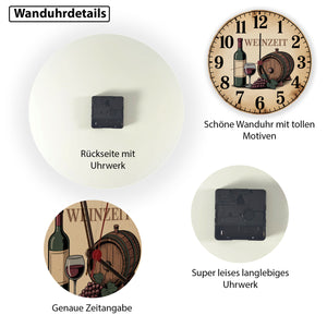 Weinflasche und Weinglas Wanduhr WEINZEIT