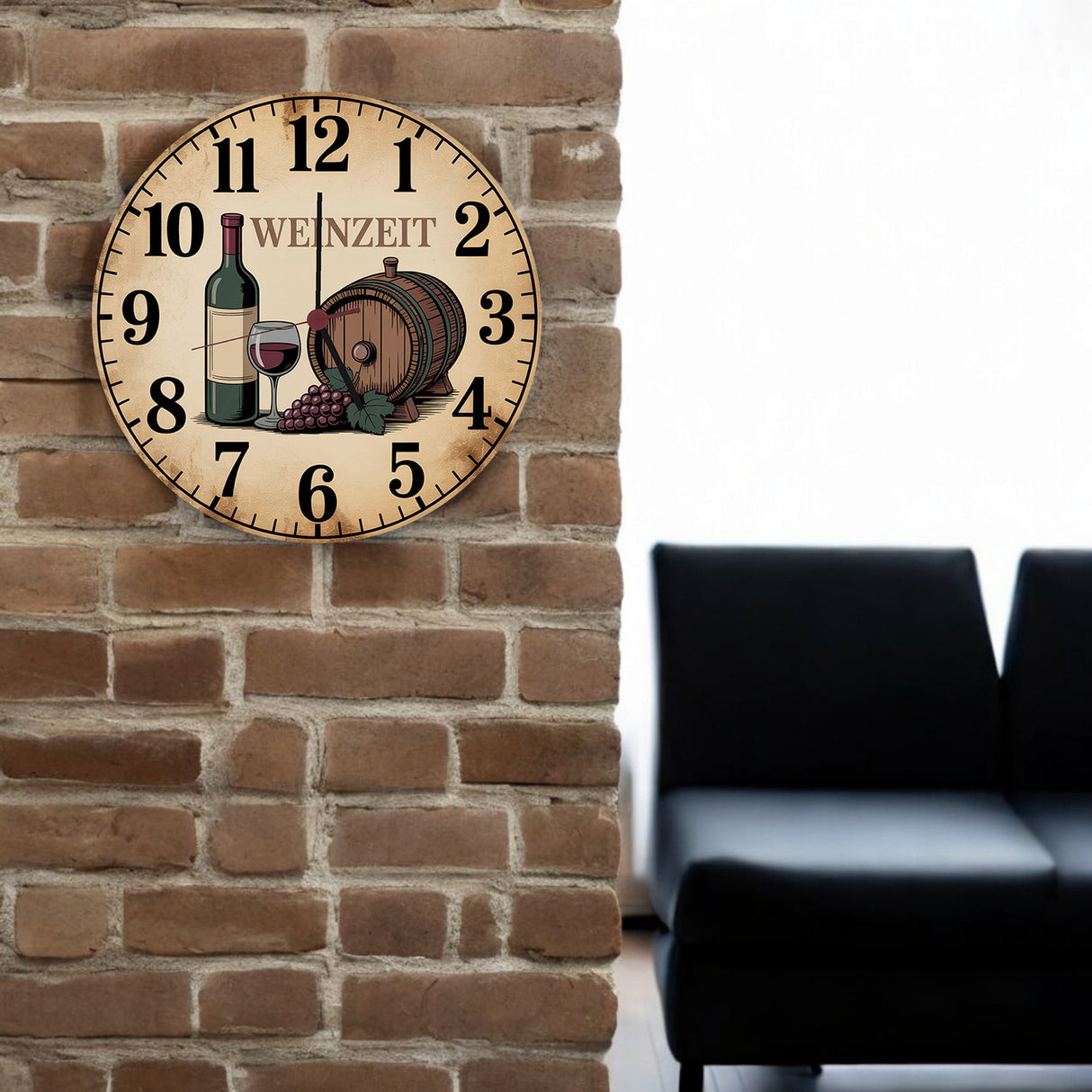 Weinflasche und Weinglas Wanduhr WEINZEIT