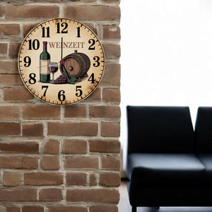 Weinflasche und Weinglas Wanduhr WEINZEIT
