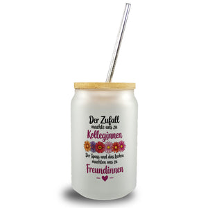 Beste Kollegin Trinkglas mit Bambusdeckel mit Spruch nicht nur Kolleginnen sondern Freundinnen