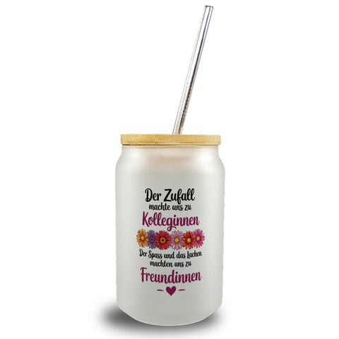 Beste Kollegin Trinkglas mit Bambusdeckel mit Spruch nicht nur Kolleginnen sondern Freundinnen