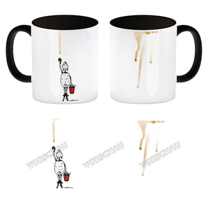 Kaffeebecher mit Putz-Schaf und Kaffeefleck Motiv
