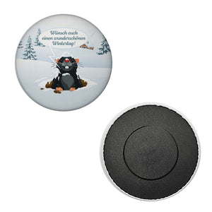 Maulwurf Magnet rund mit Spruch: Wunderschönen Wintertag wünschen!