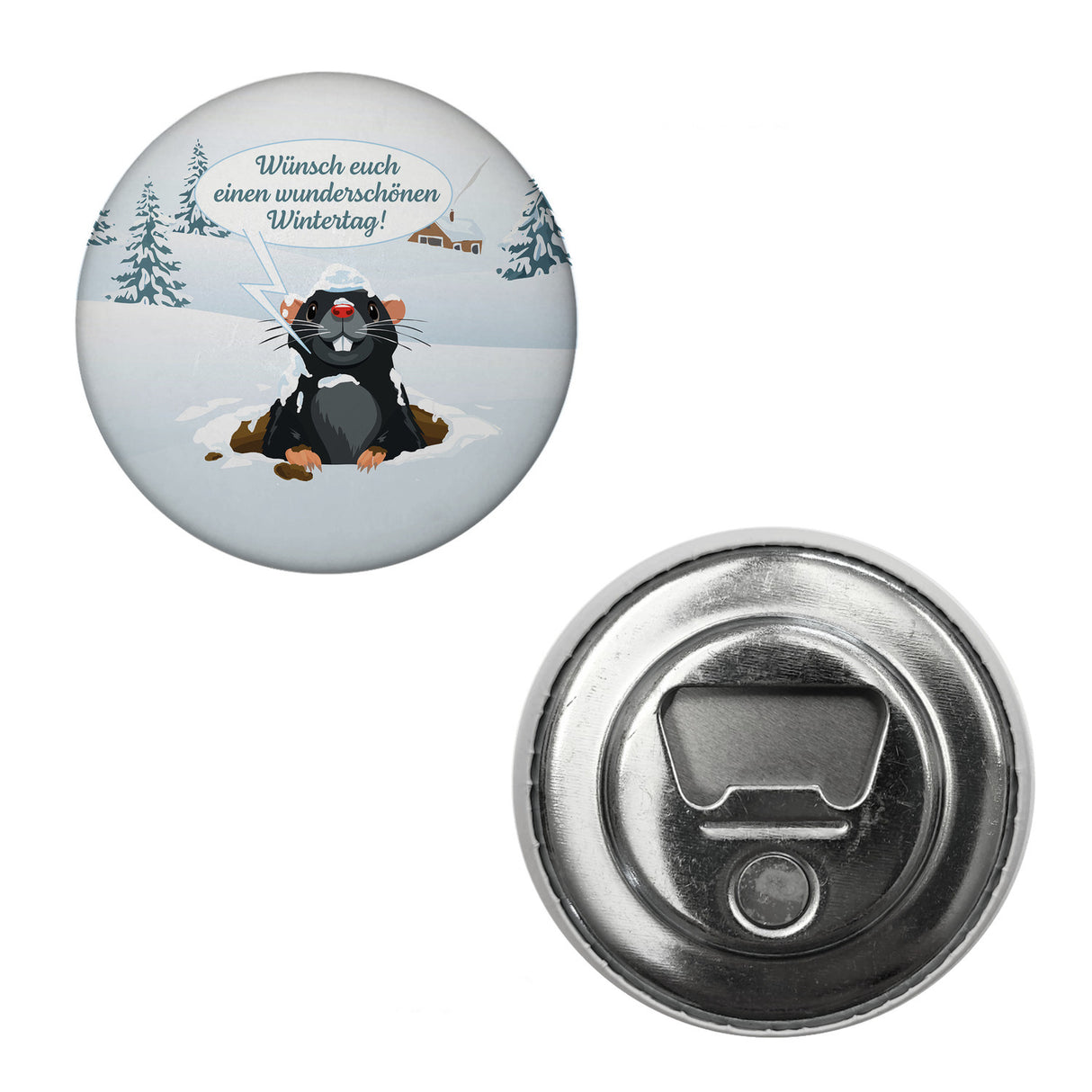 Maulwurf Magnet rund mit Spruch: Wunderschönen Wintertag wünschen!