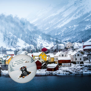 Maulwurf Magnet rund mit Spruch: Wunderschönen Wintertag wünschen!