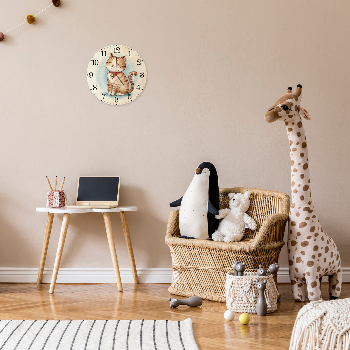 Happy Cat Time Aquarell Katzen Wanduhr für Katzenliebhaber