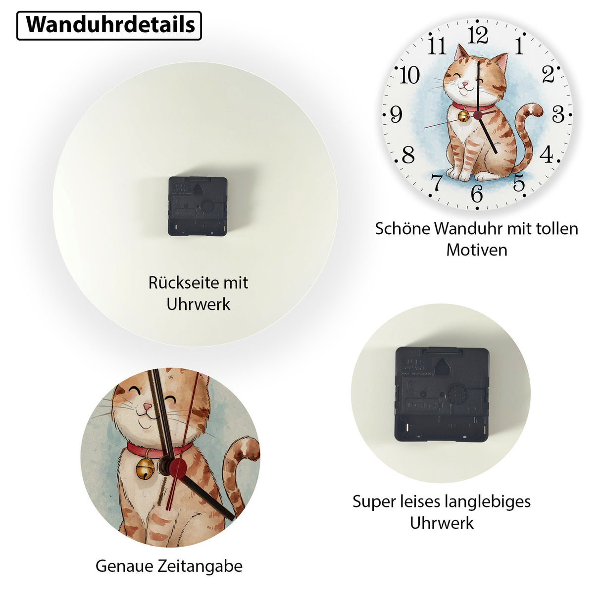 Happy Cat Time Aquarell Katzen Wanduhr für Katzenliebhaber