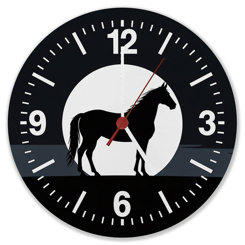 Schwarzes Pferd Silhouette Wanduhr für Pferdeliebhaber