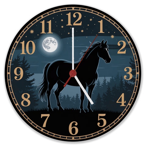 Pferdeträume Pferd Vollmond im Wald Wanduhr für Pferdefans