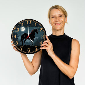 Pferdeträume Pferd Vollmond im Wald Wanduhr für Pferdefans