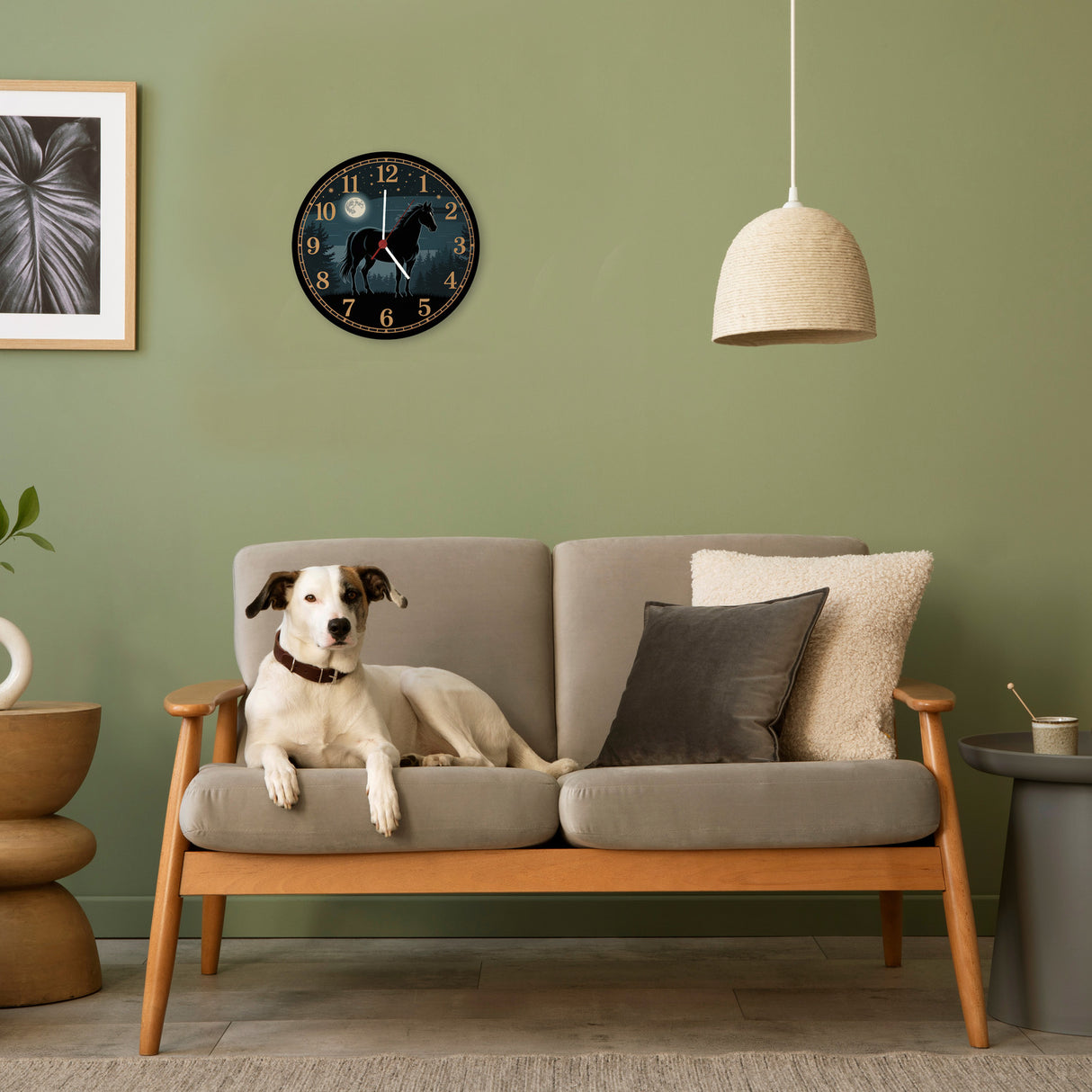 Pferdeträume Pferd Vollmond im Wald Wanduhr für Pferdefans