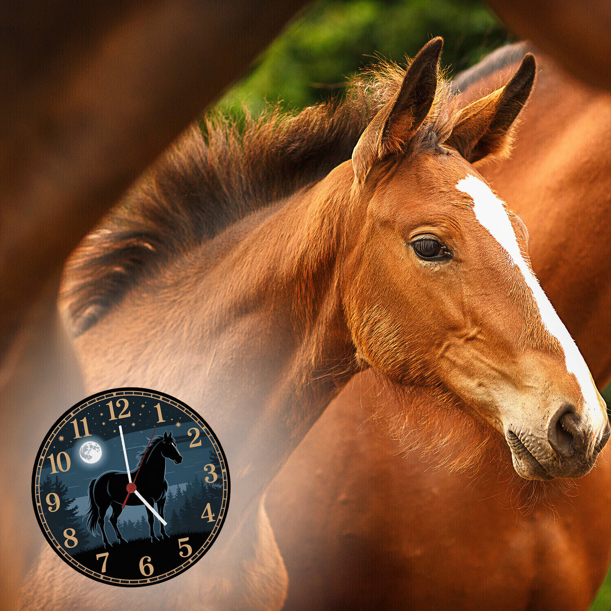 Pferdeträume Pferd Vollmond im Wald Wanduhr für Pferdefans