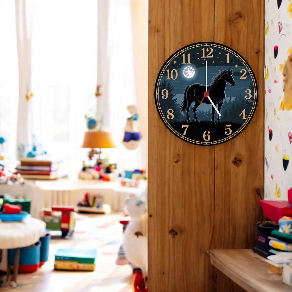 Pferdeträume Pferd Vollmond im Wald Wanduhr für Pferdefans