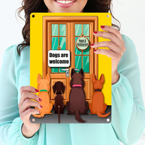 Hotel Türe Metallschild in 15x20 cm mit Spruch: Dogs are welcome