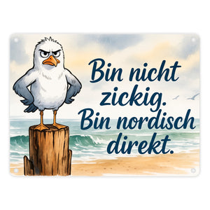 Möwe am Strand Metallschild in 15x20 cm mit nordischem Humor