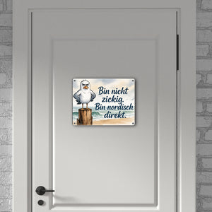 Möwe am Strand Metallschild in 15x20 cm mit nordischem Humor