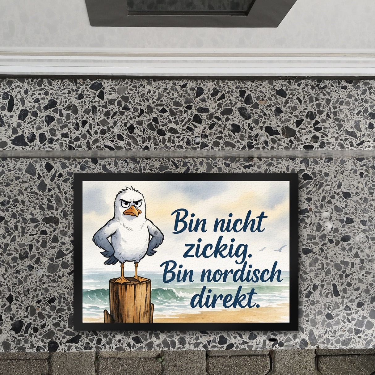 Möwe am Strand Fußmatte in 35x50 cm mit nordischem Humor