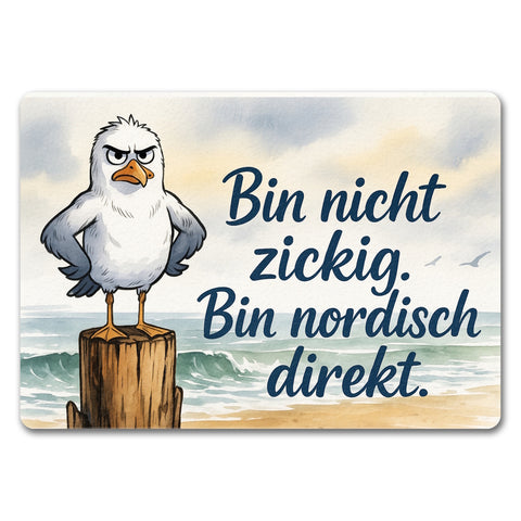 Möwe am Strand Fußmatte in 35x50 cm ohne Rand mit nordischem Humor